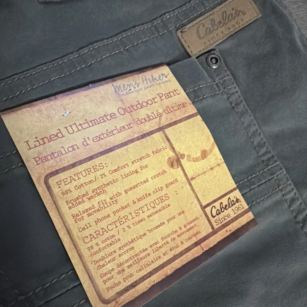 Cabela's‎ Fleece Lined Ultimate Outdoor Pant Original Weight Cotton 32x30 NWT